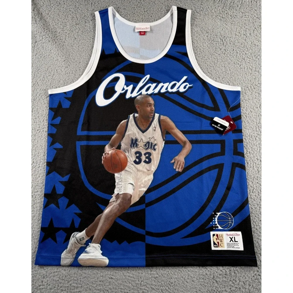 Mitchell‎ & Ness Grant Hill Jersey Men's XL Blue Orlando Magic Sublimated AOP